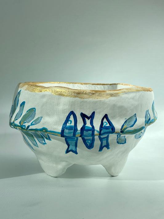 '7 Fishes Collection' Paper Mache Footed Bowl #2
