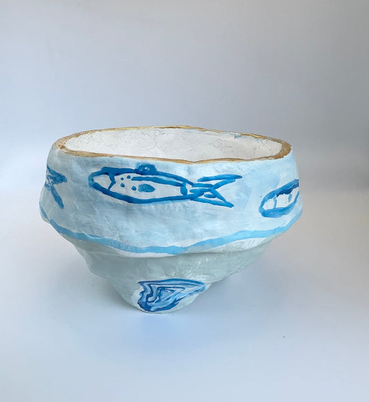 '7 Fishes Collection' Paper Mache Footed Bowl  #1